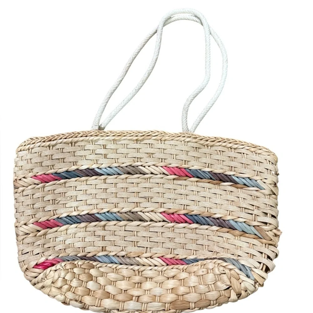 Colorful Woven Tote Bag with Rope Handles